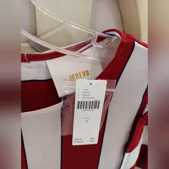 New Designer Maeve Size 2 Red & White Long Sleeve Shirt - Picture 2 of 2
